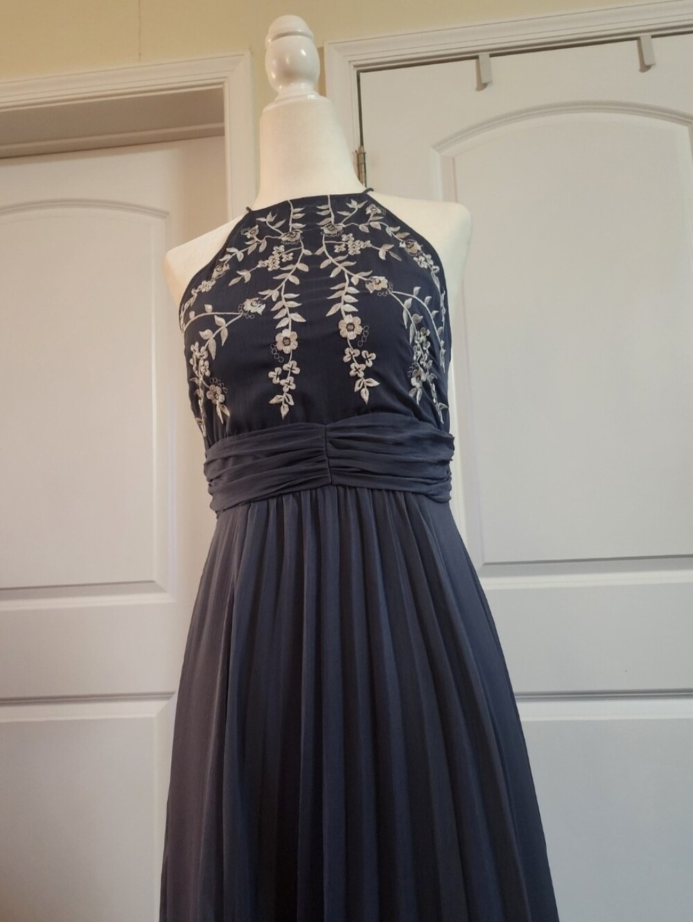 ASOS Navy One-Shoulder Embroidered Evening Dress